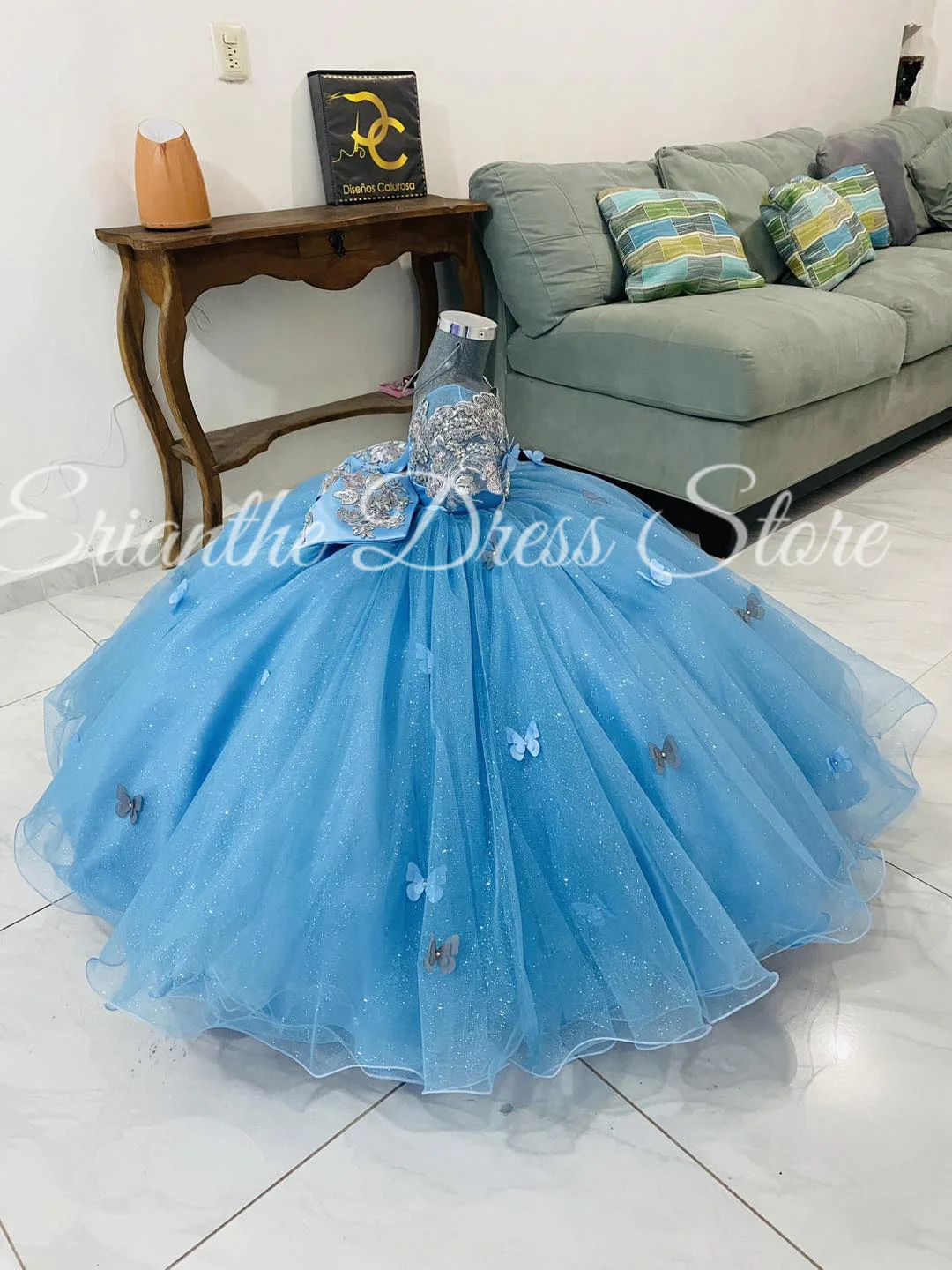 

Blue Flower Girl Dress For Wedding Tulle Puffy 3D Applique Princess Kids Birthday Party First Communion Ball Gowns Customized