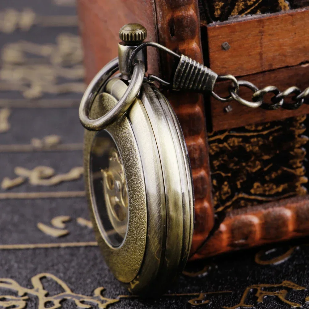 Open Face Roman Numerals Display Automatic Pocket Watch Bronze Metal Case Retro Punk Pendant Self Winding Pocket Clock