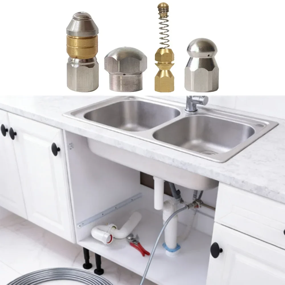 Pipeline Cleaning Nozzle Set For -Durable Stainless Steel For Effective Clogs Quick Connector Nozzle Sewer Cleaning High Pressur