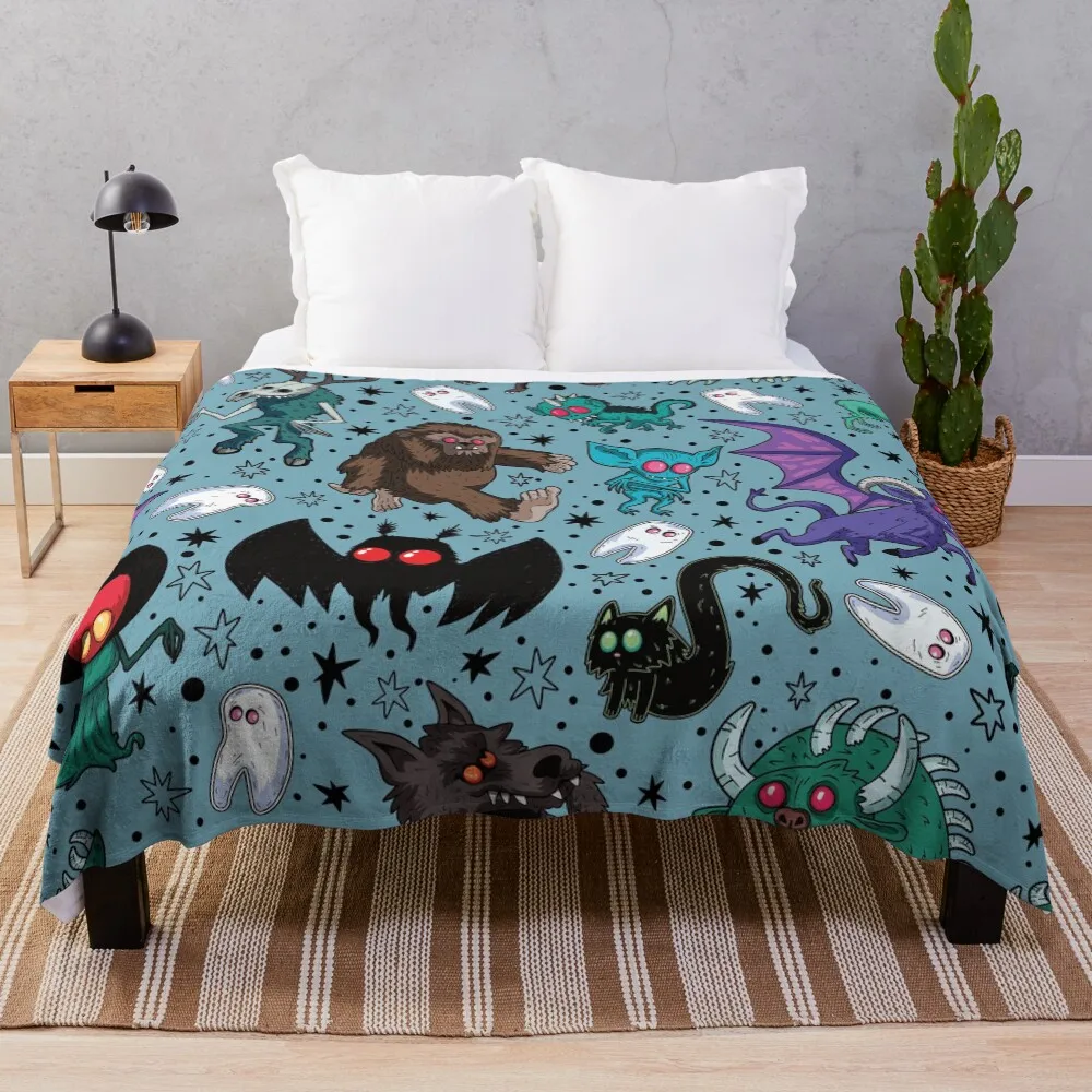 

Cryptids Night Light Blue Throw Blanket Sofa Custom Polar Luxury Throw Blankets