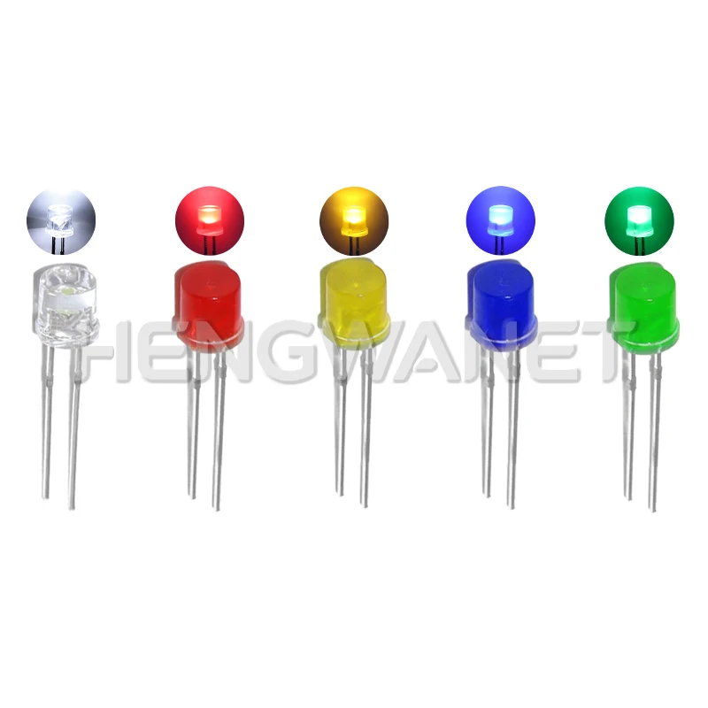 100PCS 5MM LED Lighting LEDs Kit 5 Color Red Yellow Blue Green White LED Diode Assortment Package F5 Flat Led Lights Diodes Set