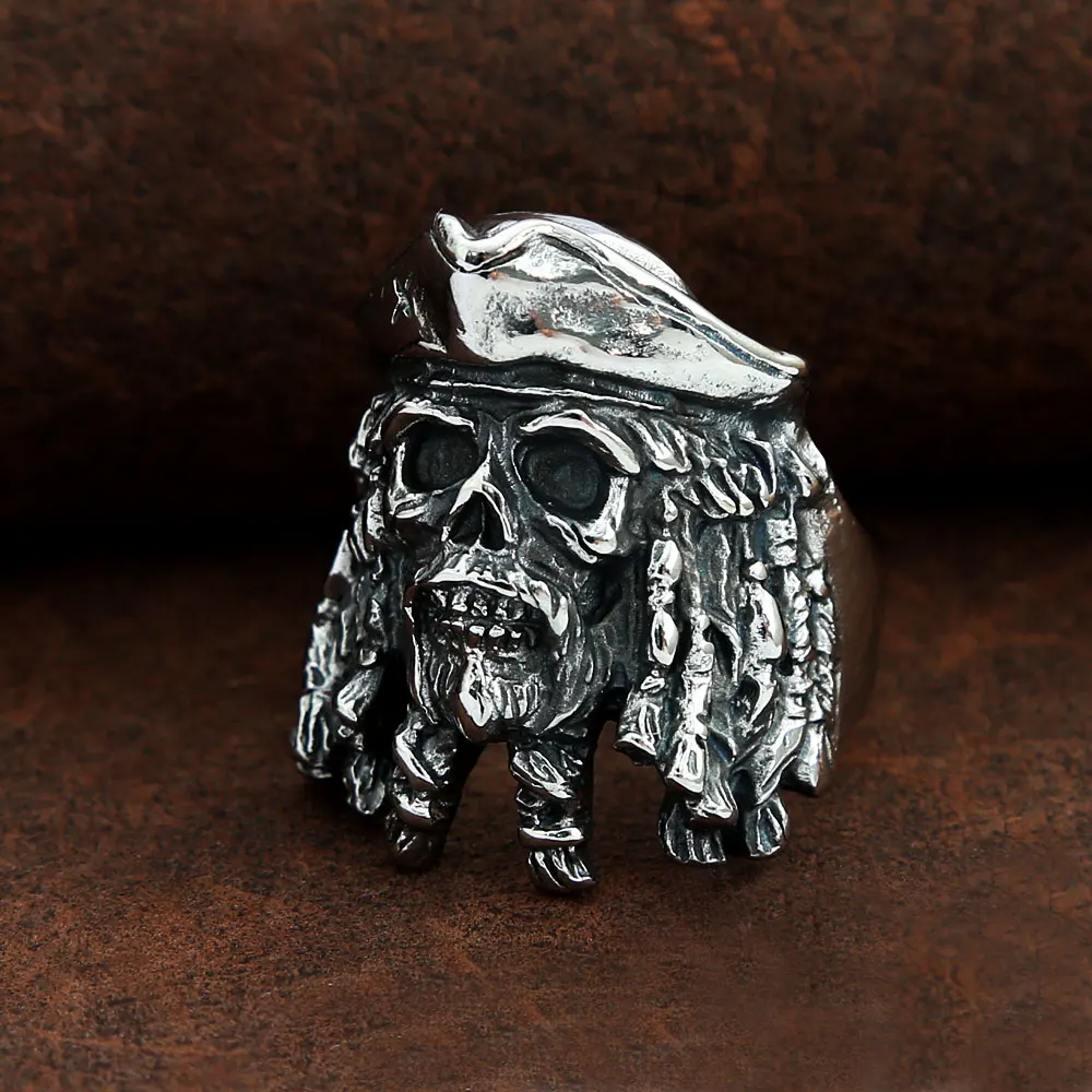 Gothic Pirates of the Caribbean Captain Jack Skull Stainless Steel Ring For Men Fashion Punk Hip Hop Biker Ring Jewelry Gift