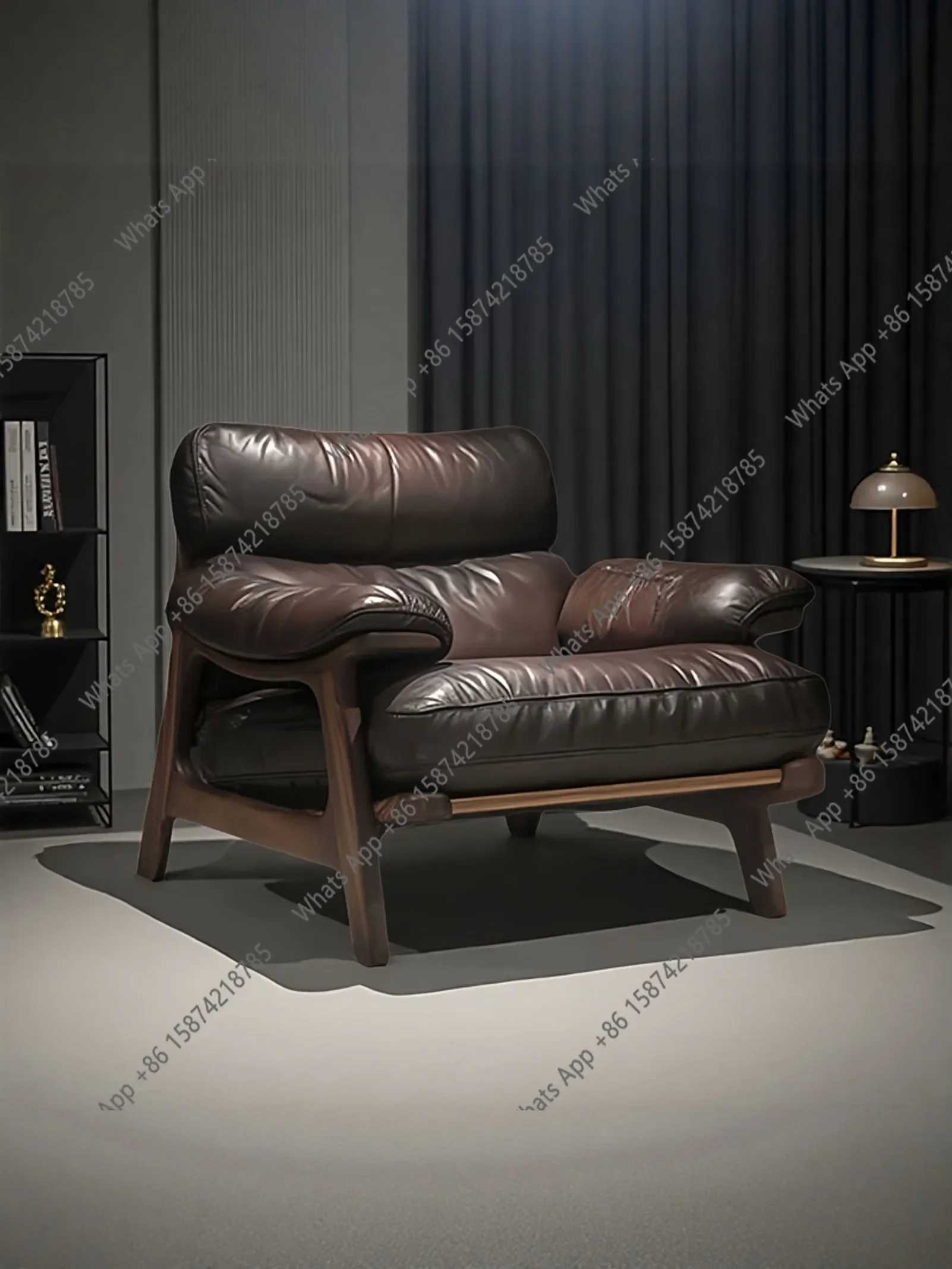 

Дизайнерское кресло-реклайнер из натуральной кожи первого слоя, в антикварном стиле, для гостиной, кабинета, балкона, чайной комнаты X