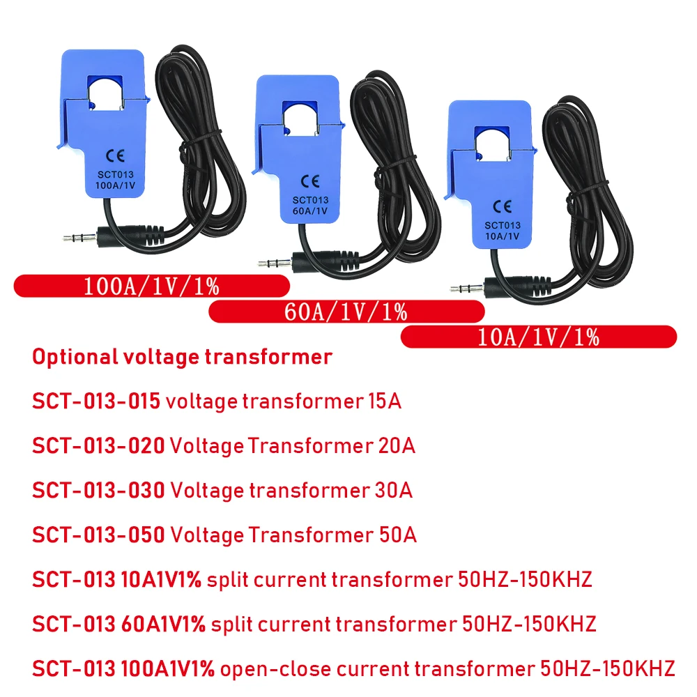 Current Sensor SCT013-000 SCT01315A 20A 30A 50A 60A 100A 50MA SCT-013 0-100A1V1% Shunt or Switch Current Transformer 50HZ-150KHZ