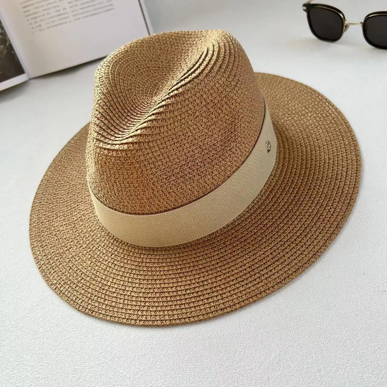 2023 New Panama Straw Hat Jazz Style Travel Sunshade Wide Brim Hat Casual Patchwork Spring Summer Anti-Uv Sun Protection Cap