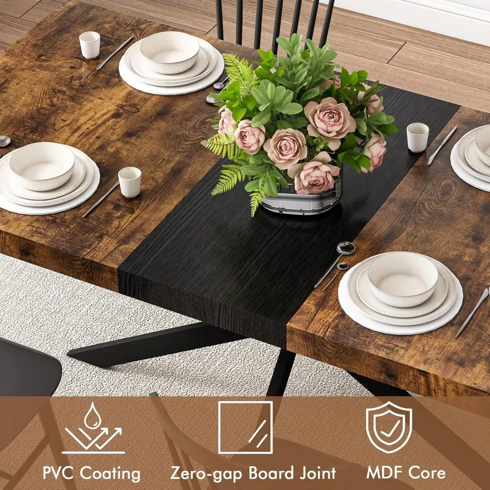 Large Rectangular Expandable Kitchen Table with Storage Compartment,Industrial Long Wooden Conference Meeting Table