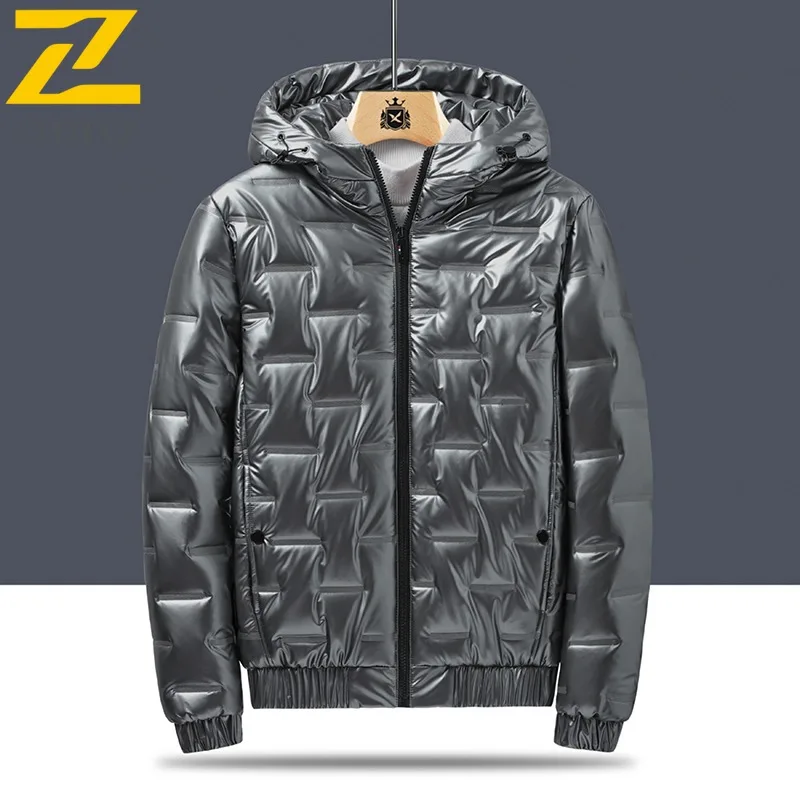 

COMXZ Padded Coat Men Winter Plus Size Trend Short Shiny Down Padded Coat Fashion Shiny Coat Hooded Warm Padded Jacket