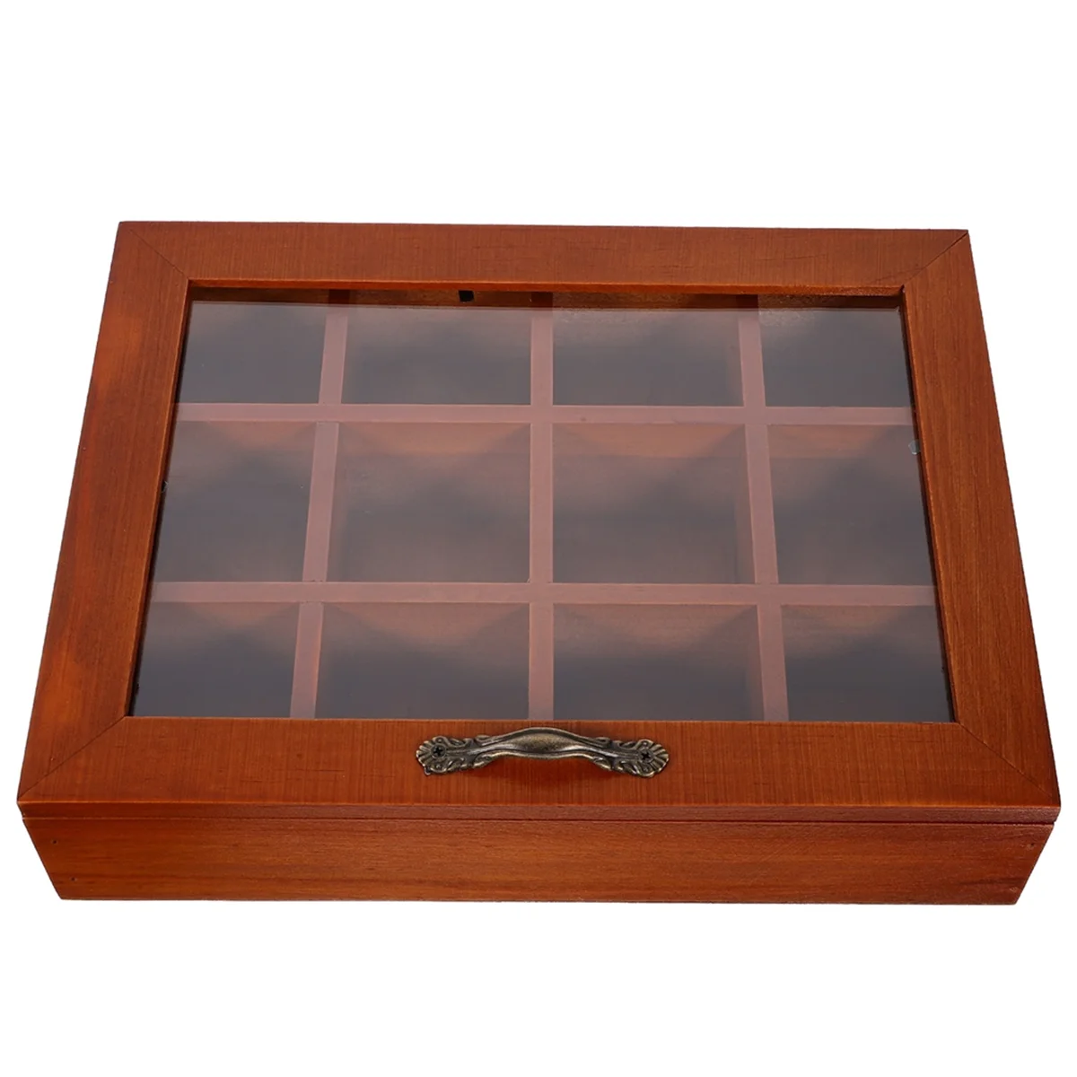 12-Gitter-Teebeutelhalter aus Holz, Zuckerpäckchen, Gewürzbeutel, Aufbewahrungskoffer, Instant-Kaffeebeutelboxen mit transparentem Deckel