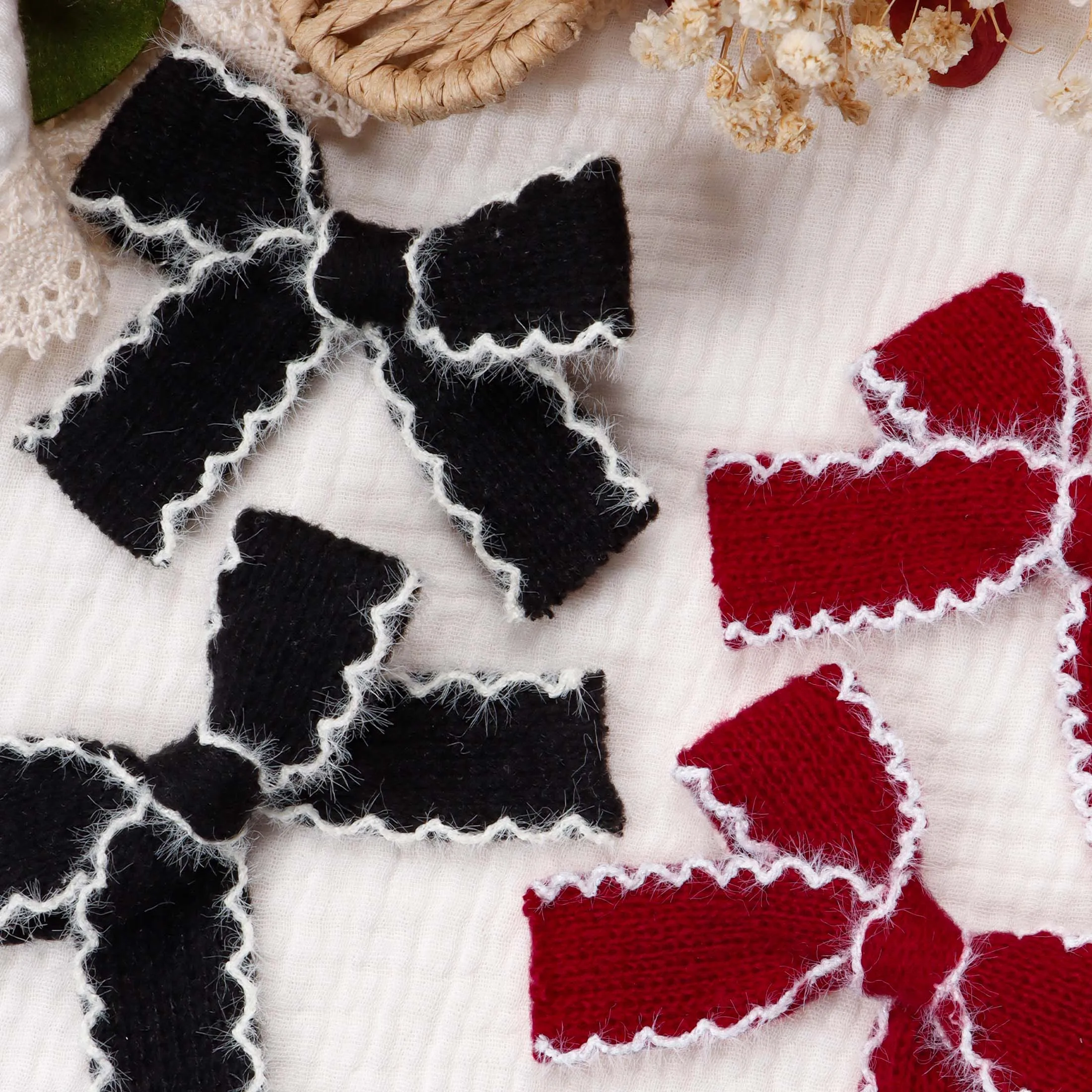 2 stücke Stricken Wolle Bogen Barrettes Gestreiften Spitze Bogen Haar Clip Für Mädchen Baby Herbst Decor Haar Zubehör Kid Party tragen Haarnadel – Detail 5