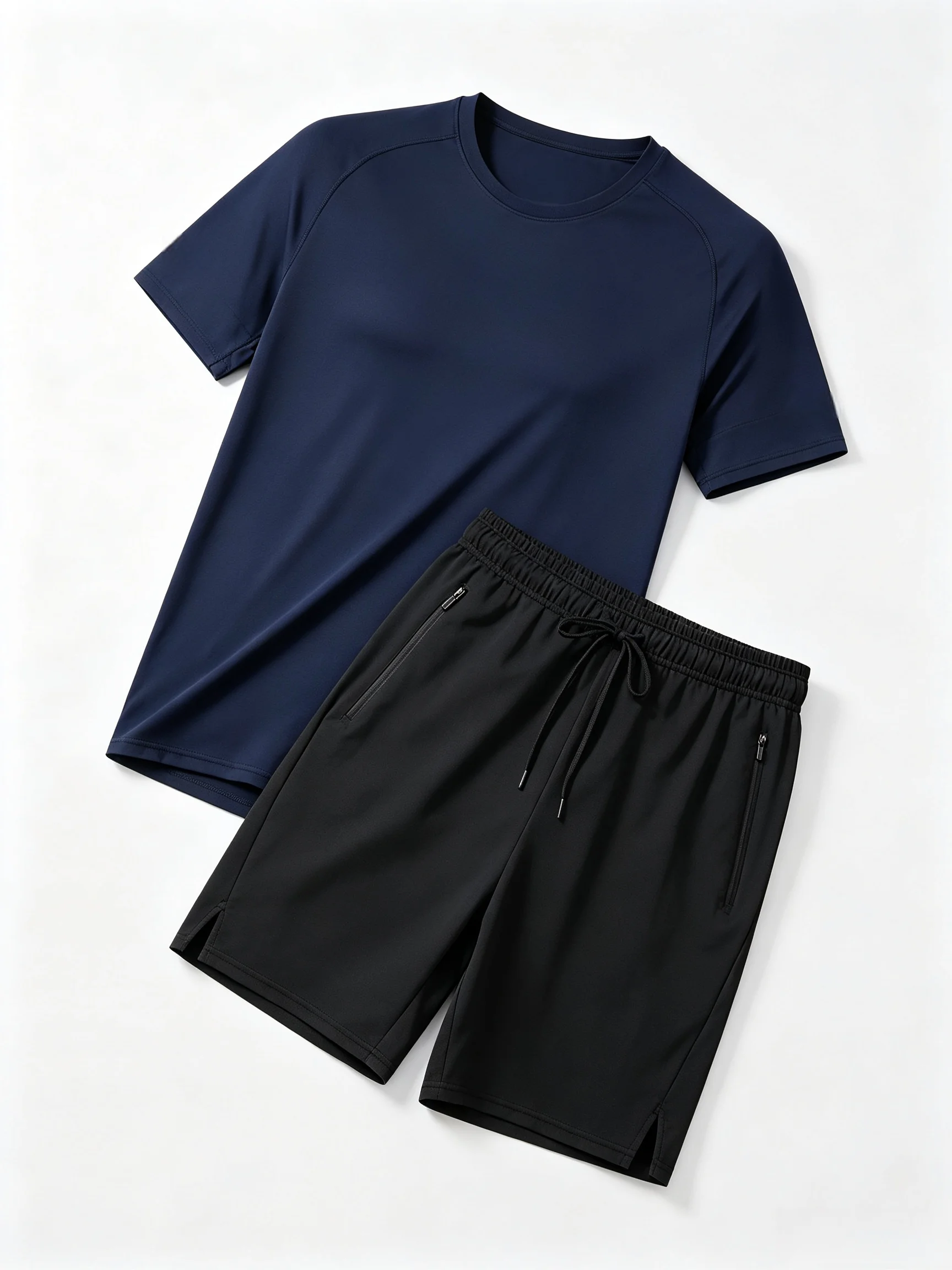 Men's Summer Outdoor Sports Suit Sweat Absorbent Breathable Short Sleeve Top Jogging Zipper Pocket Shorts Set