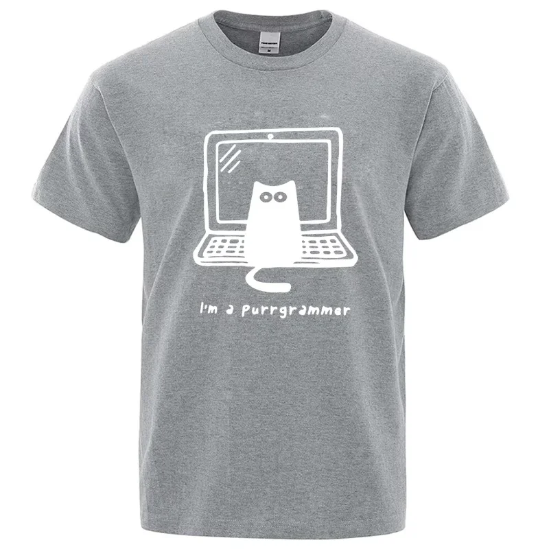 Men's T-shirt High Quality 100% Cotton Funny Cat Programmer Printed Summer Casual Loose Cool Men T Shirt O-neck Male Tops Tees