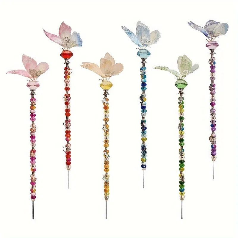 Butterfly Fairy Garden Stake Kit Beaded Fairy Wand Stake Outdoor Mini Landscape Decor