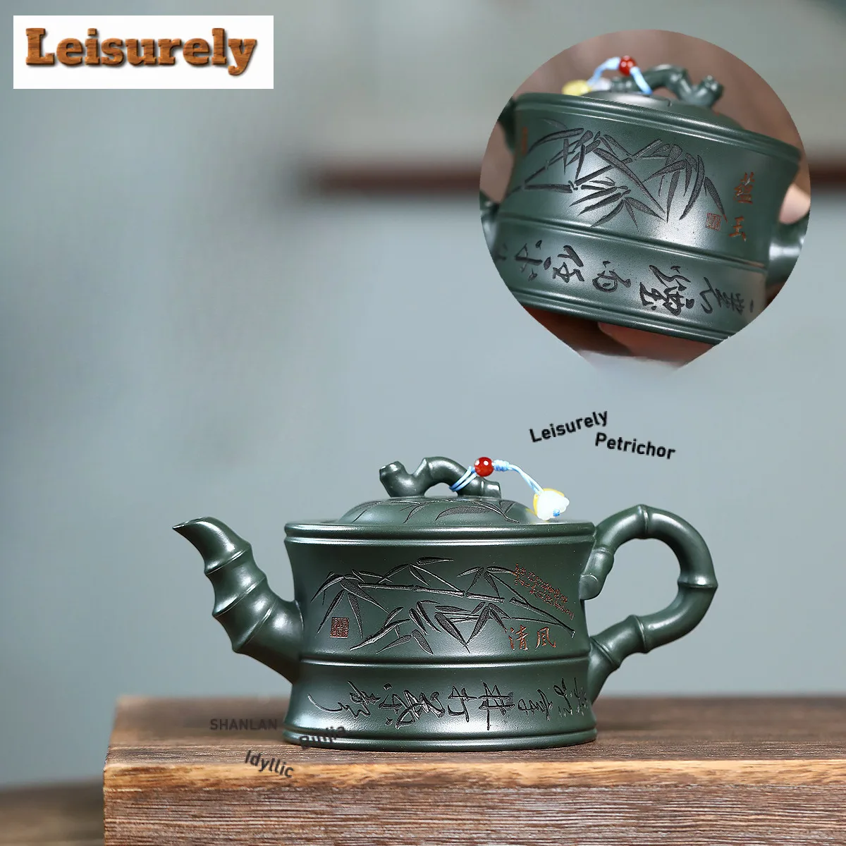 

350ml Exquisite Yixing Purple Clay Teapots Master Handmade Bamboo Pot Raw Ore Blackish Green Mud Kettle Zisha Tea Set Tea Craft