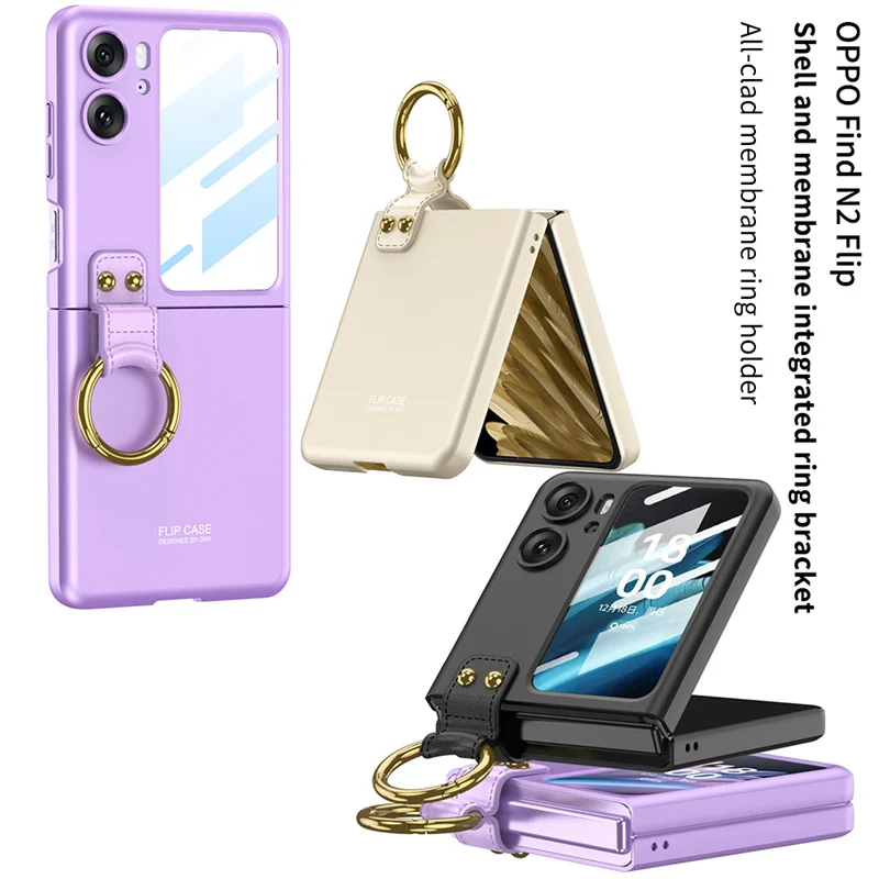 

For OPPO Find N2 Flip Back Case Hard Case Stand Slim Shockproof Cover With Ring With 3.26" cover screen Protector