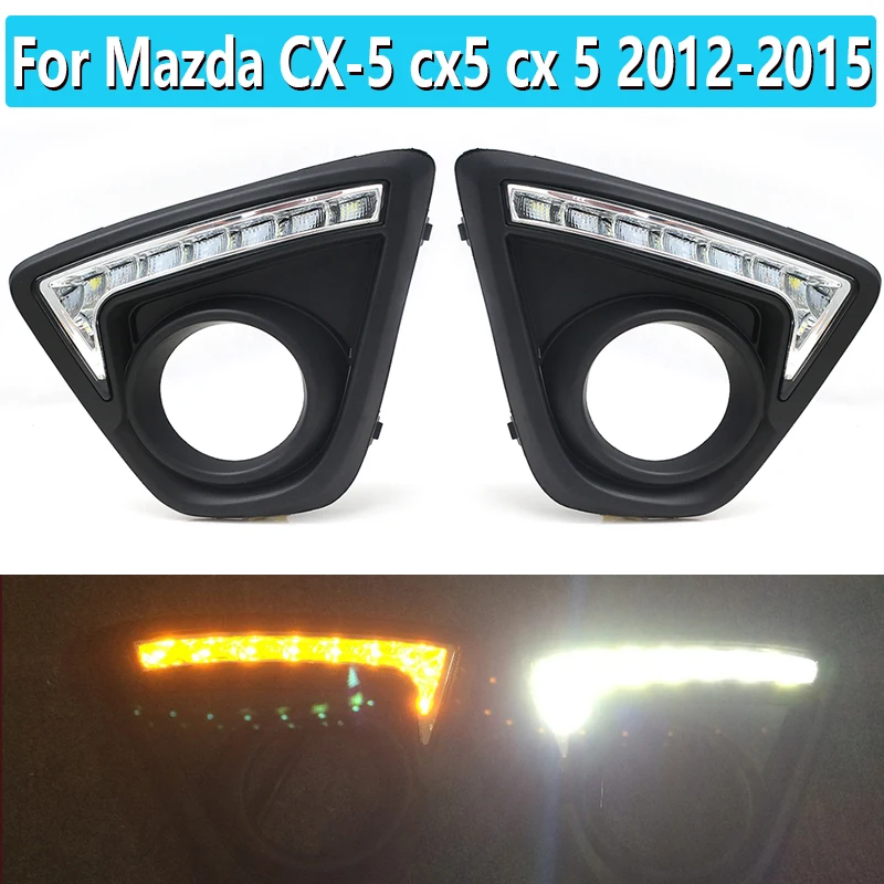 1 Pair Car LED DRL Daytime Running Lights With Black Matt Fog Lamp Hole For Mazda CX-5 Cx5 Cx 5 2012 2013 2014 2015