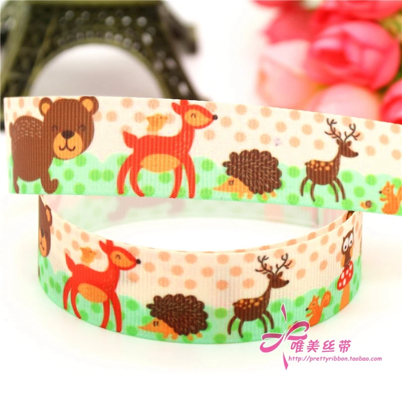 DHK 7/8\'\' 5yards Animal Owl Koala Printed Grosgrain Ribbon Accessories Headwear Decoration Collar DIY Sewing Craft C2648