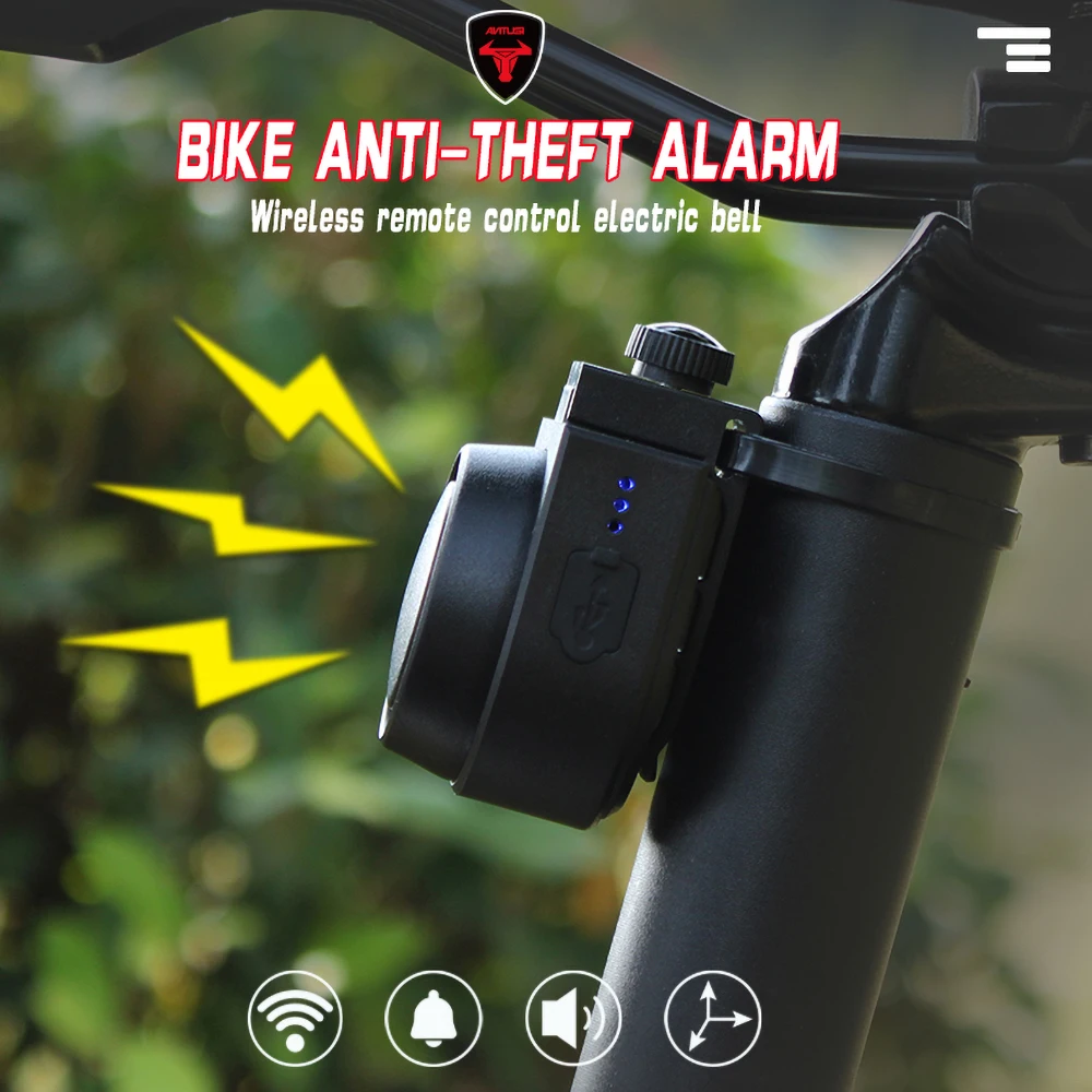 ANTUSI Wireless Bicycle Vibration Alarm USB Charging Motorcycle Bike Alarm Remote Control Anti-theft Bike Detector Alarm System