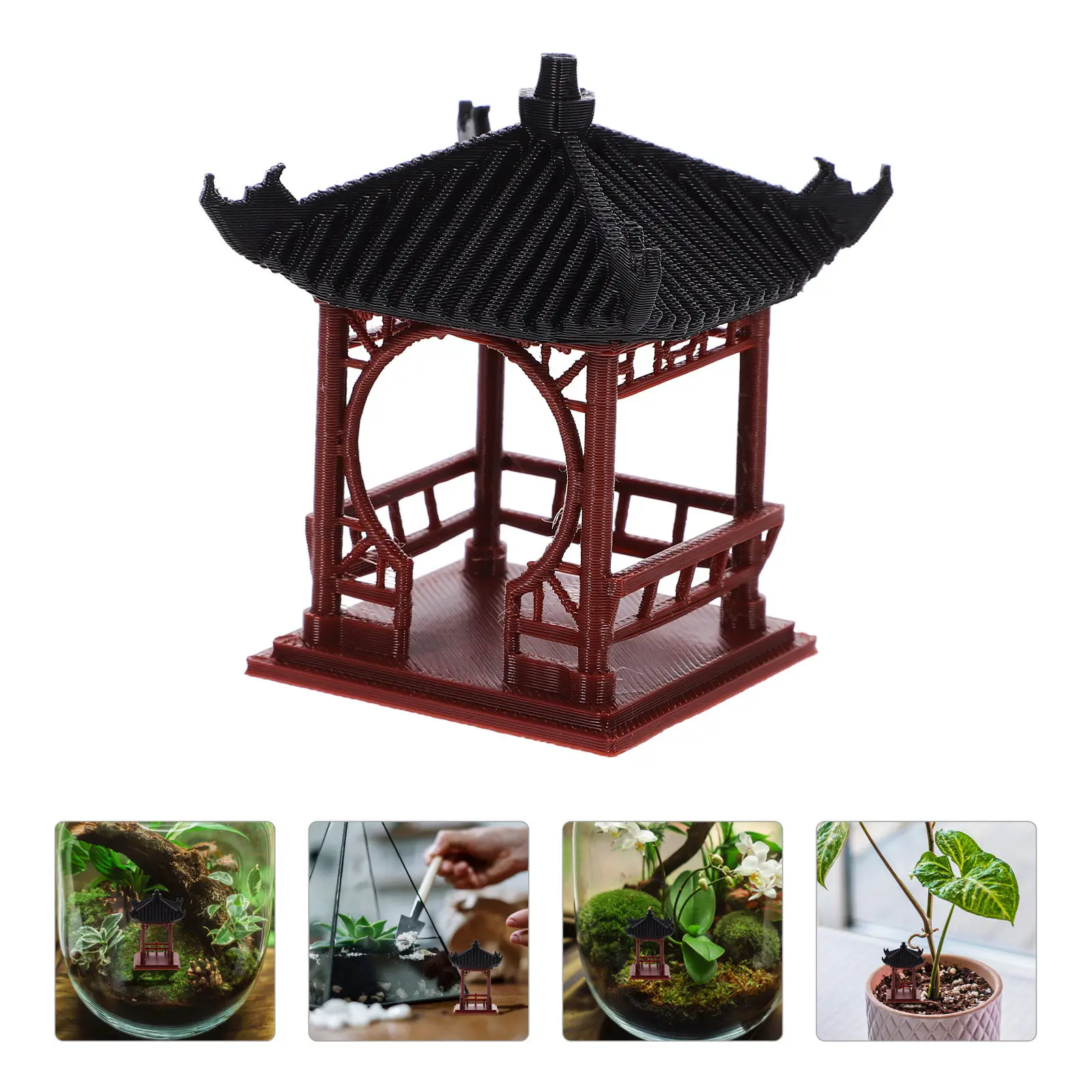 Miniature Pavilion Statue Plastic Sculpture Aquarium Micro Landscape Garden Tabletop Ornament Miniature Pavilion
