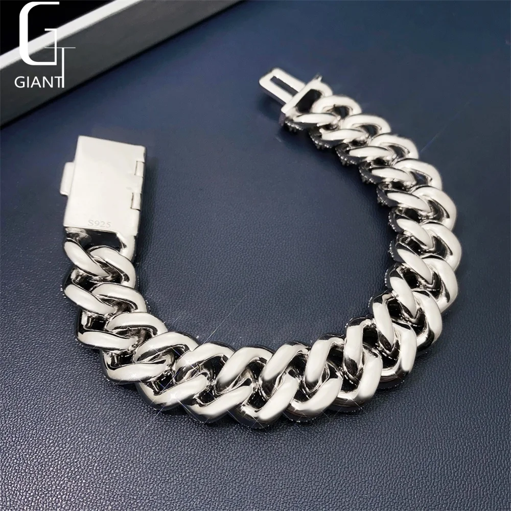 Sterling 925 Silver VVS Moissanite 16 mm Gold Plated HIP HOP Cuban Link Chain Necklace Bracelet Unisex.