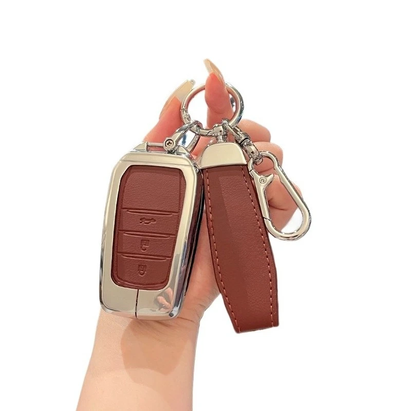 Premium Zinc Alloy Key Cover Case for Toyota Crown 14th Generation - Protective Key Fob Shell Key Bag Chain