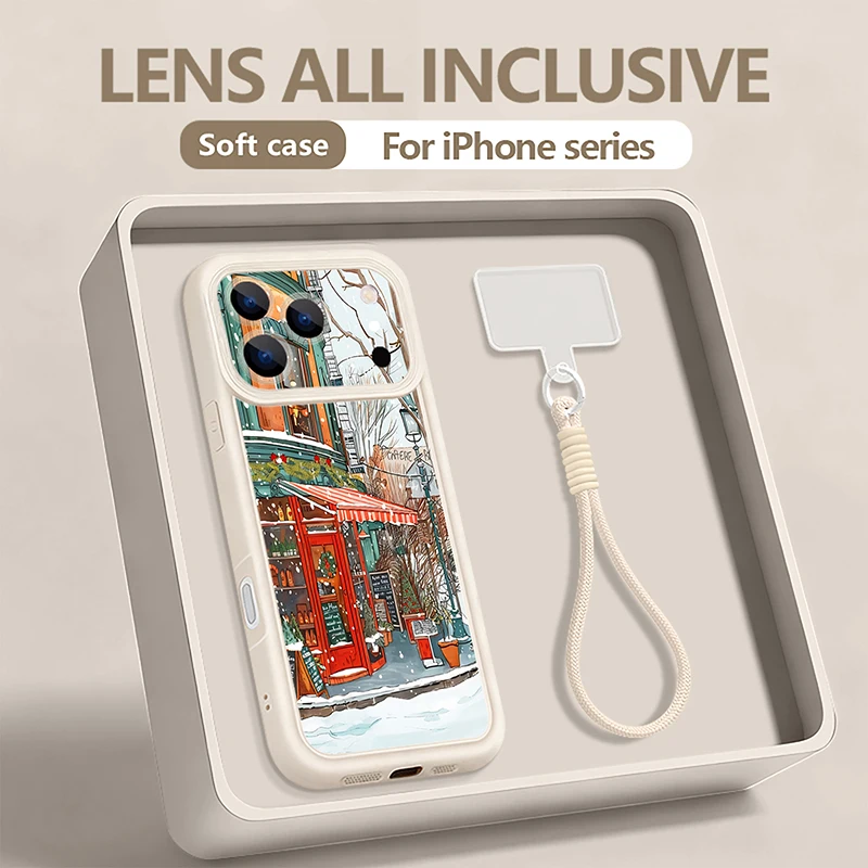 اللوحة الشتاء متجر عيد الميلاد شريط للرسغ الحال بالنسبة آيفون 17 برو ماكس فوندا آيفون 16 برو ماكس 15 14 13 12 11 16e الهواء لينة غطاء