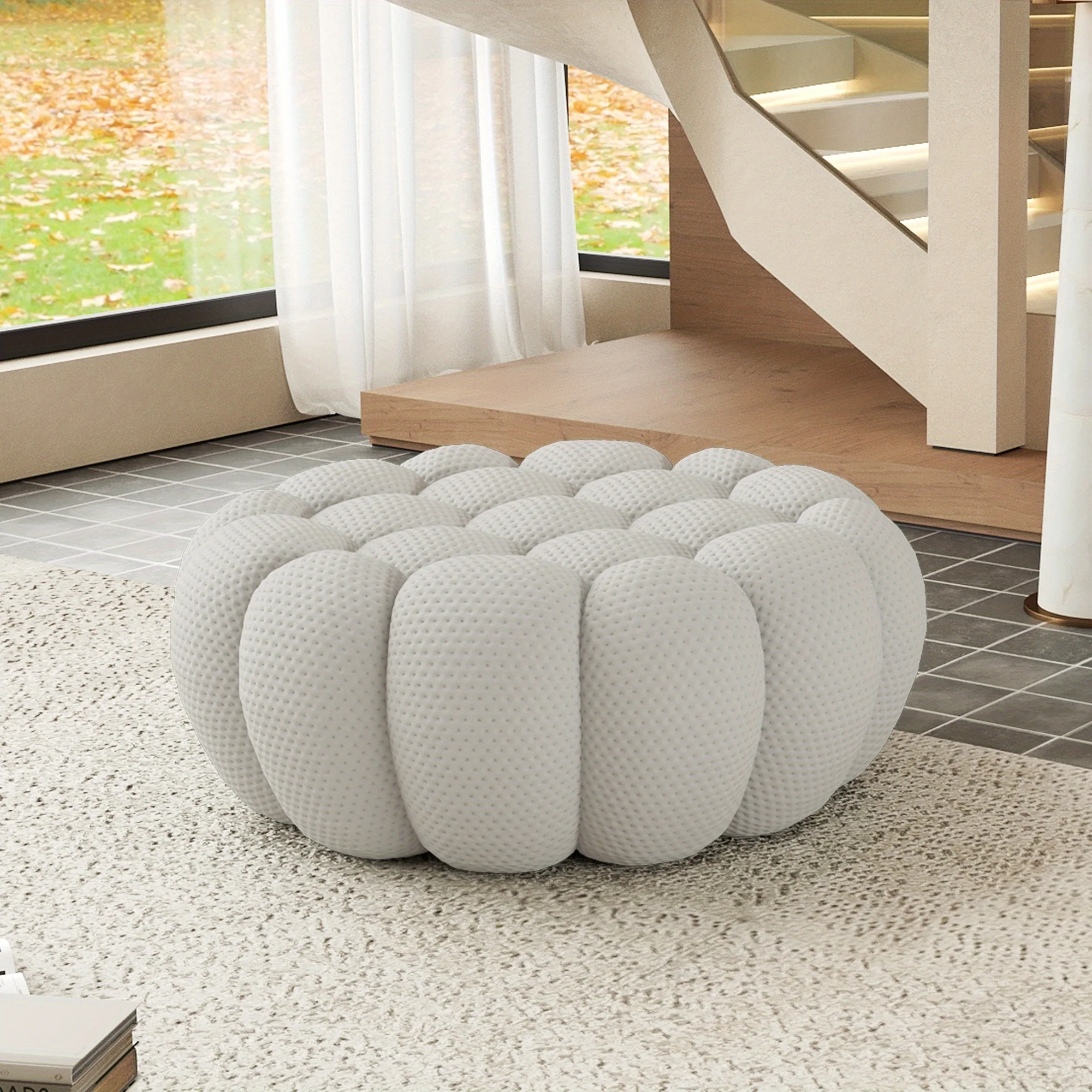 مسند ظهر مبطن للأريكة المنحنية الحديثة ووسائد قطيفة - كرسي كيس فول كبير، قماش ناعم وإطار من الخشب الصلب، لا يتطلب التجميع