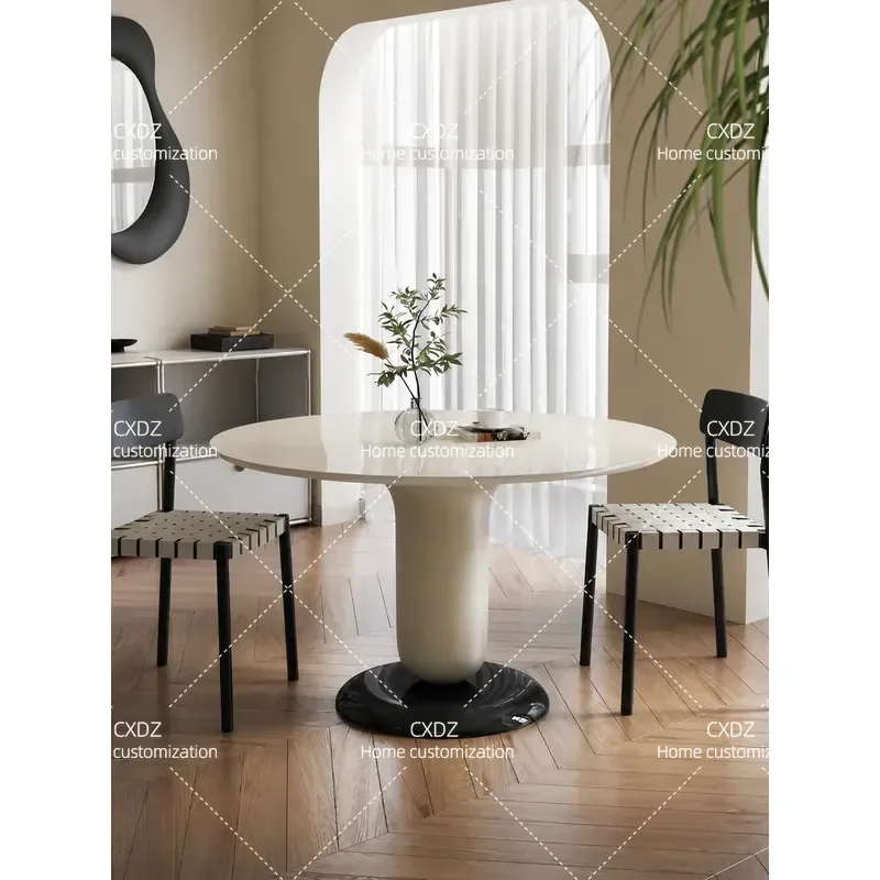 Solid Wood Round Dining Table Nordic Medieval Style Simple Modern Household Small Apartment Piano Paint Finish