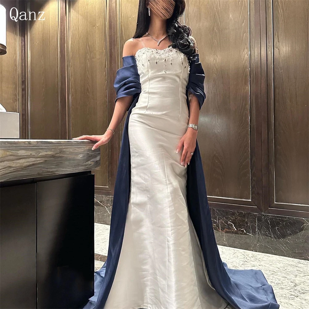 

Qanz Arabia Formal Prom Dress Spaghetti Straps Mermaid Satin Appliques Luxury Evening Dresses For Women 2023 Abendkleider Dubai