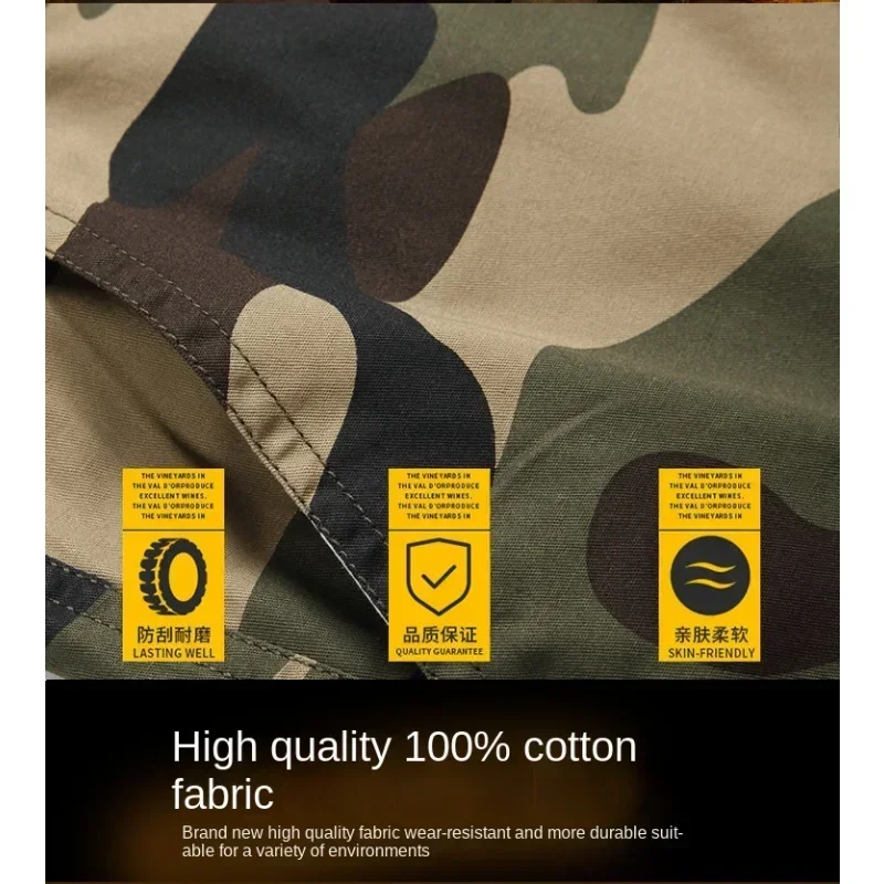 Summer Camouflage Suit Men\'s Thin Hunting Shirts Jacket and Cargo Trousers Tactical Military Cotton Breathable Multi-Pocket Suit