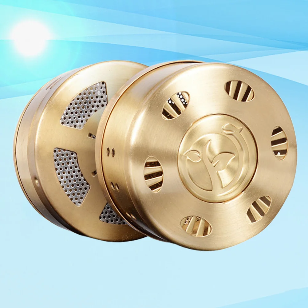 Moxibustion Box Smokeless Moxa Sticks Box Pure Copper Moxa Burner Moxa Massage Box Golden (Box Base+Lid)