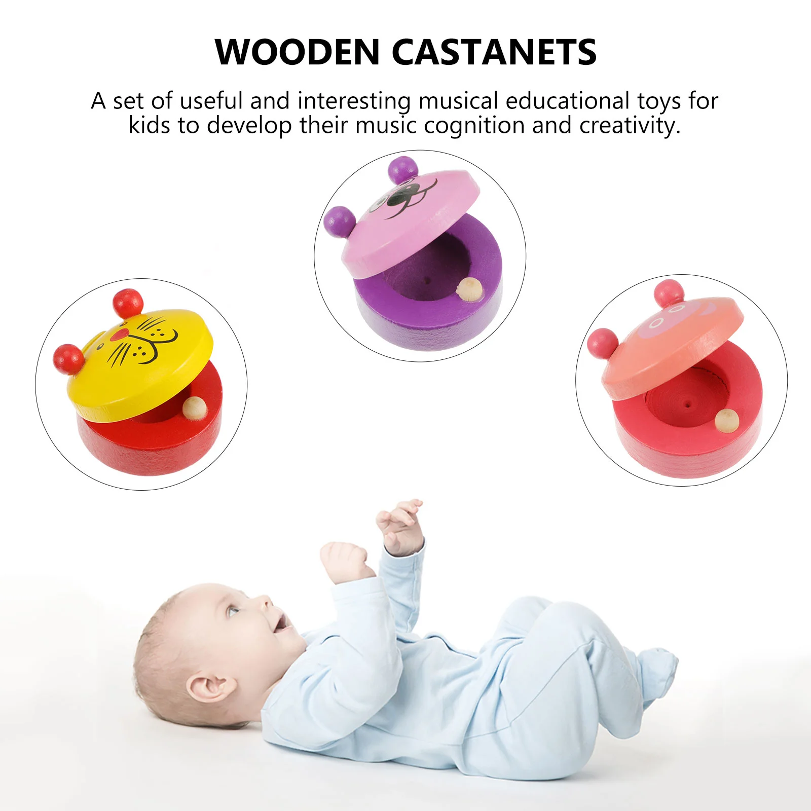 ไม้ castanets สัตว์เคาะของเล่นเด็กหัดเดินเครื่องดนตรีปริศนาปริศนา