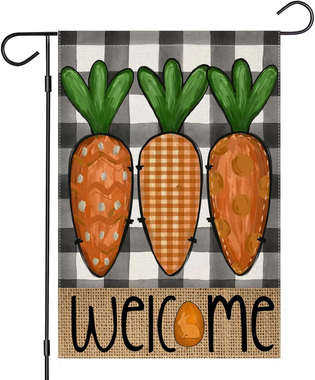 Welcome Easter Garden Flags for Outside, Buffalo Plaid with Watercolor Carrots Yard Decoration, Small Seasonal Spring Outdoor De