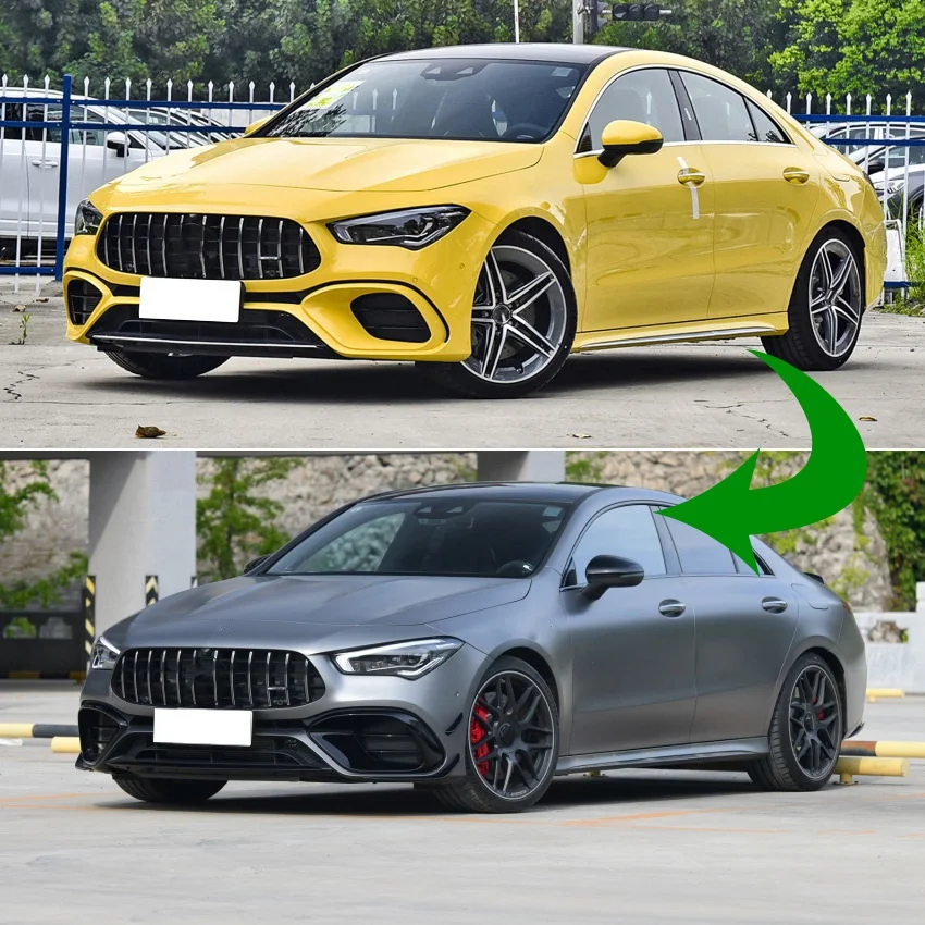 المصد الأمامي سبويلر لمرسيدس بنز CLA45 AMG C118 2020 2021 أسود لامع المصد المفسدين أضواء الضباب غطاء الزخرفية-M54K #4