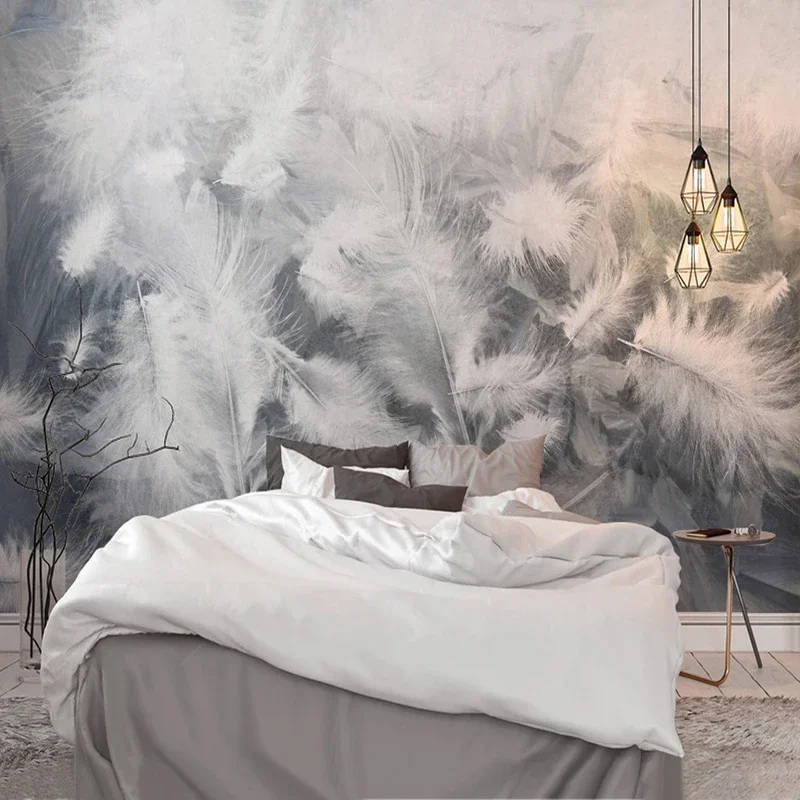 

Custom Photo Beautiful White Feather Creative Art Wall Painting 3D Fashion Study Room Hotel Bedroom Background Mural Wallpaper