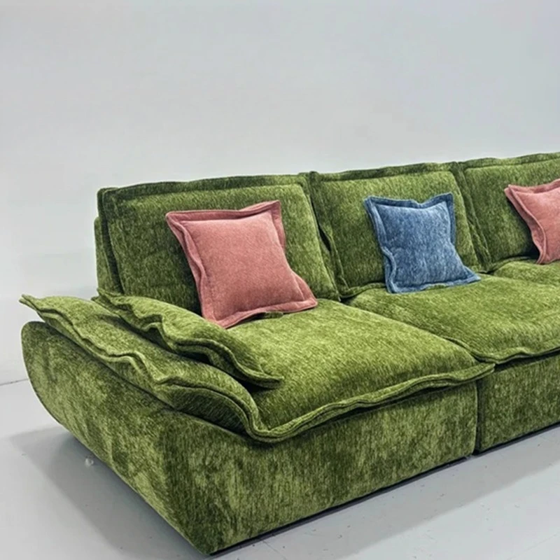 

French retro fabric sofa living room 2025 new green chenille Internet celebrity sailing sofa light luxury high sense