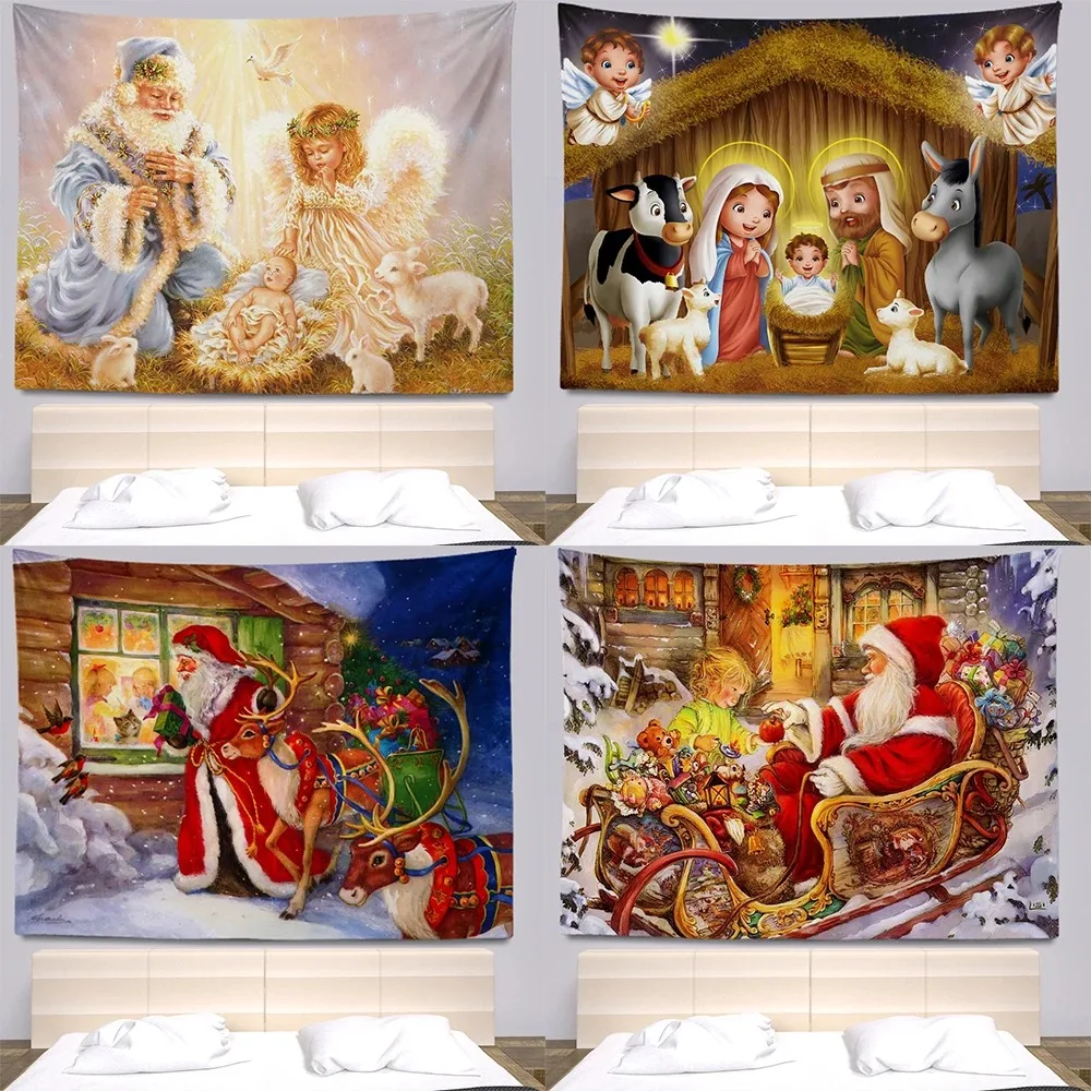 Christmas Wall Hanging Boho   Dorm  Decor Polyester Backdrop Fabric Home  Tapestry Рождественский гобелен