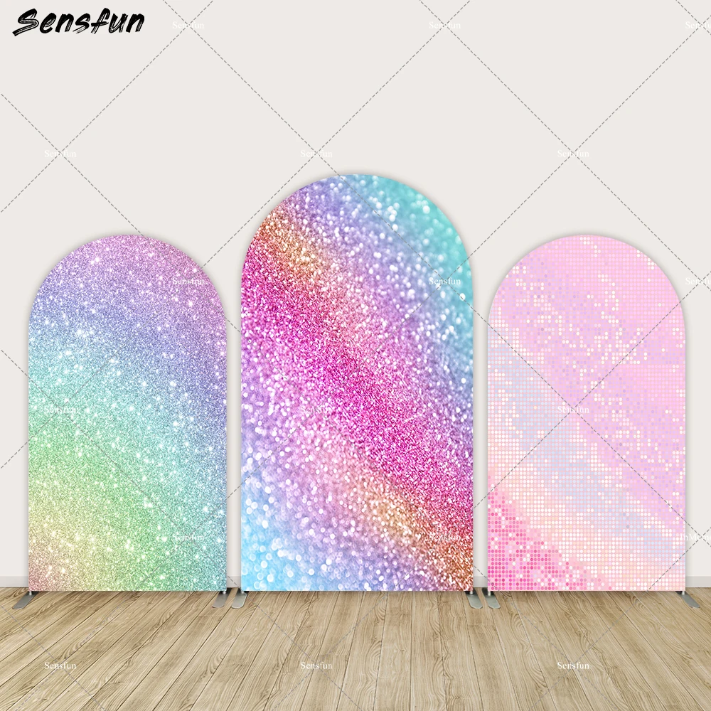 

Glitter Pink Rainbow theme Arch Backdrop Cover Kids Birthday Party Photography Background Wedding Party Banner