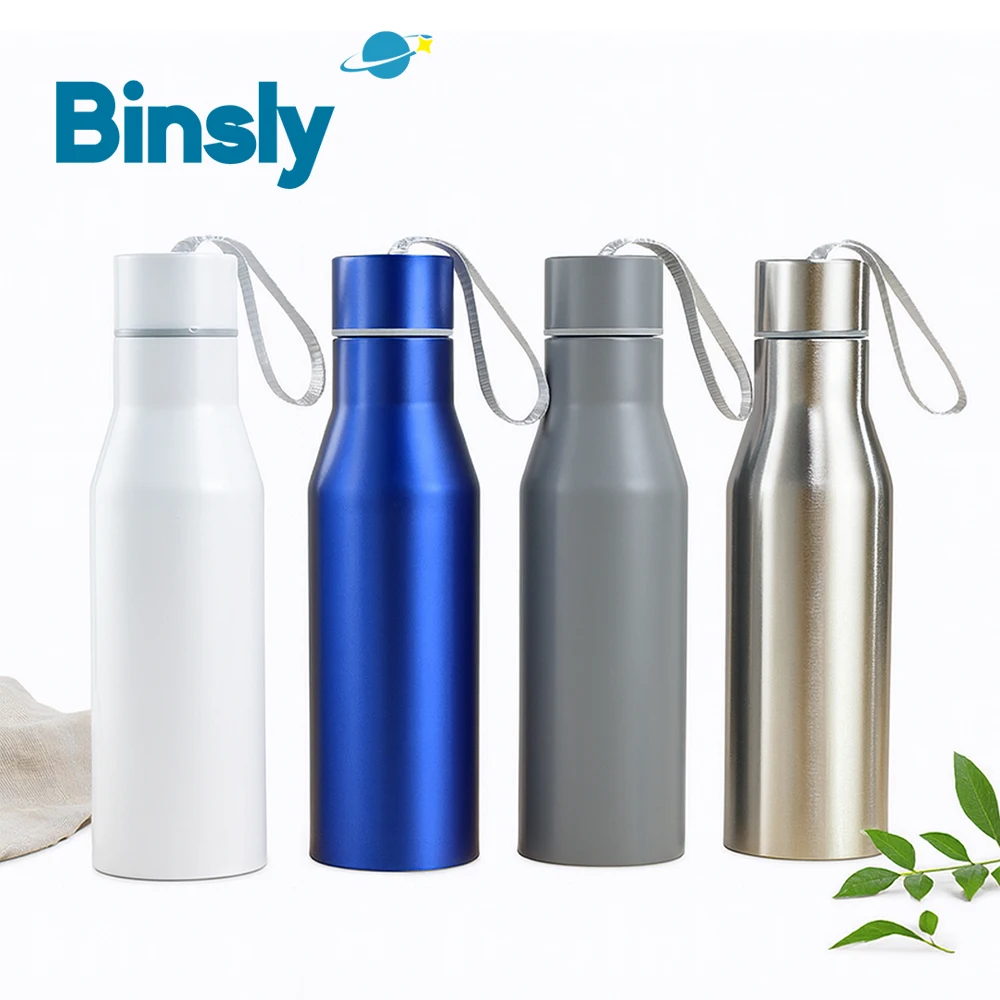 

500 мл термос из нержавеющей стали с двойными стенками, изолированная термобутылка с веревкой, портативный стакан для спортзала с широким горлышком для улицы