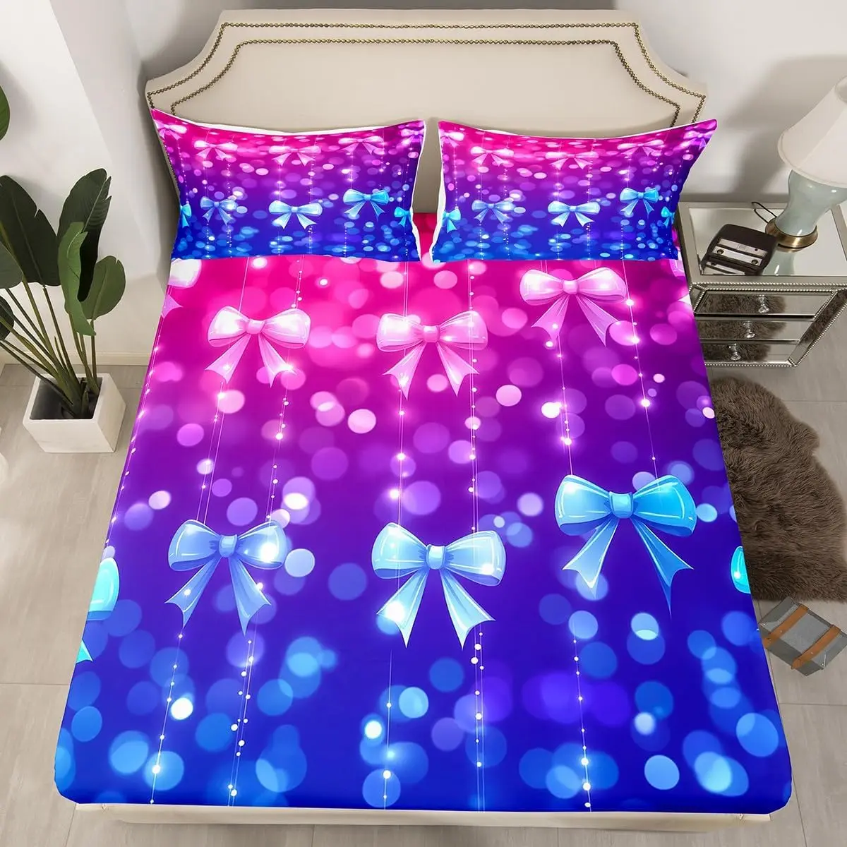 Raindrop Print Fitted Sheet Cartoon Bedding Set Water Droplet Bed Cover Twin King Modern Deep Pocket Sheet Girls Boys Room Decor