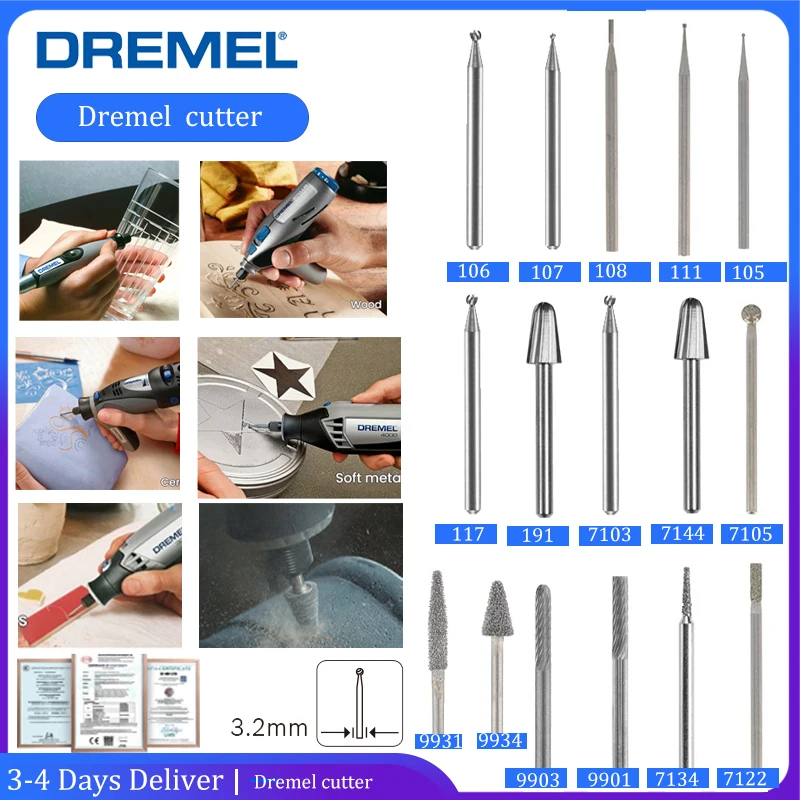 Original Dremel Engraving Cutter Mandrel Diameter 3.2mm Metal/Plastic/Glass/Wood/Ceramic/Mirror Electric Grinding Carving Bit