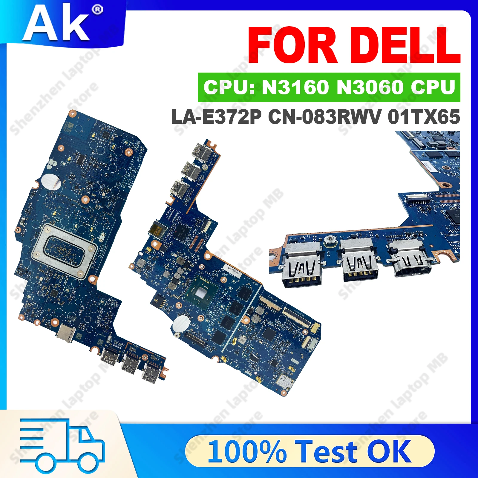 LA-E372P Laptop Motherboard For DELL Chromebook 11 3180 3189 With CPU N3060 4G/8G-RAM 16G/32G/64G-SSD CN-083RWV 01TX65 Mainboard