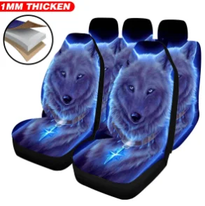 Car Seat Cover Set Thicker Section 3D Wolf Pattern Polyester Universal All-inclusive Elastic Auto Interior Parts Accessories