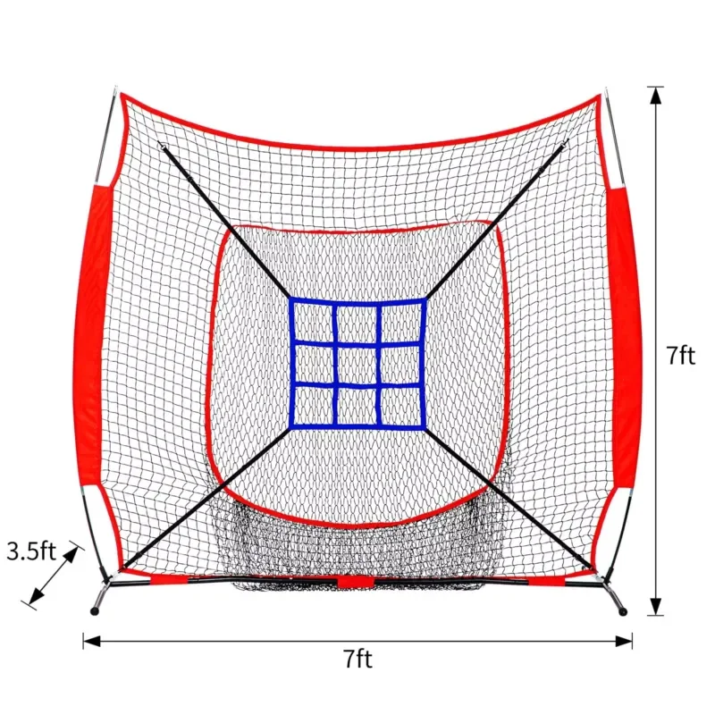 Factory wholesale high quality portable 7x7 foot baseball pitching and batting net with large ball collection system baseball