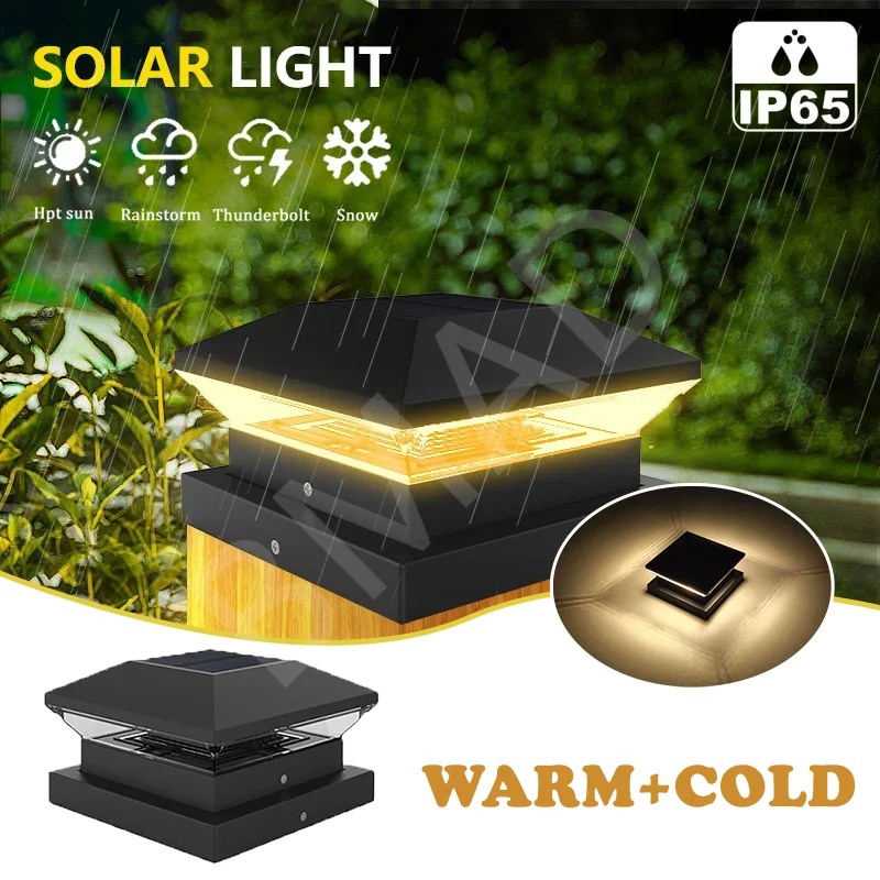 

1-4PCS Solar Post Lamp 3000K/6000K Outdoor Garden Fence Pillar Head Light For Villa Gate Landscape Decoration IP65 Column Lamp