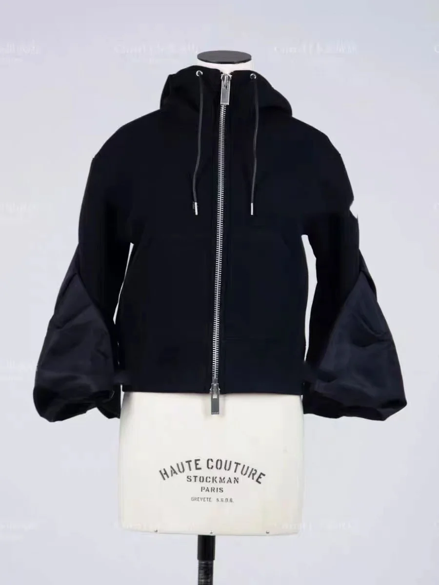 

FOG SACAI Spring 2024 ort Coat Women's Bell Sve Color Blo Contrast Spring New Sle Commute Sle Hooded Zipper Cotton...