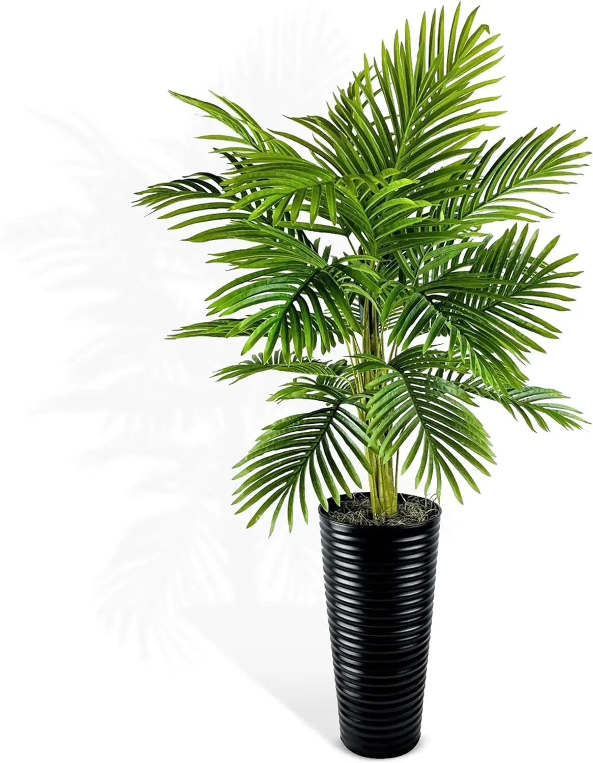 

4FT Artificial Palm Plant in Black Ribbed Metal Pot – Natural, Lifelike Foliage & Stems – Faux Indoor Tree or Fake House Plant