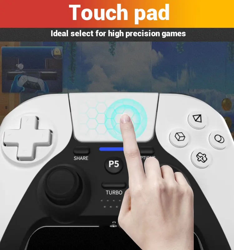P5 for Ps5 Gamepad PC Controller Wireless Motion Sensor Dual Motor Vibration Turbo Function Integrated Speaker Share Button