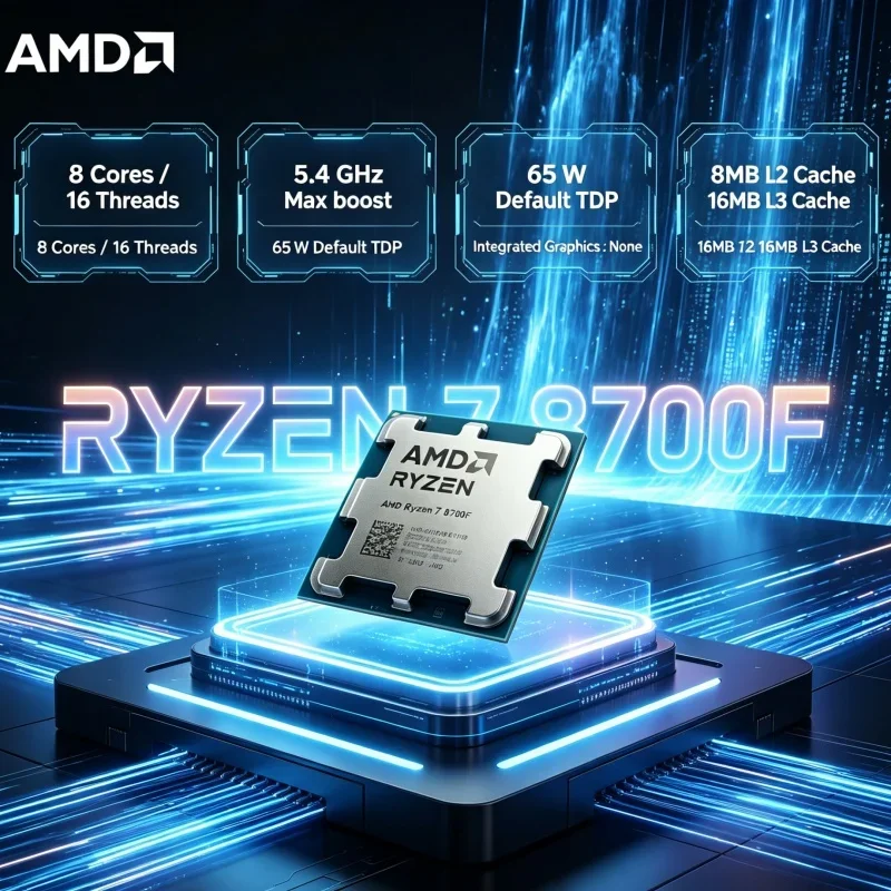 AMD Ryzen 7 8700F Future Ready CPU 8 Cores 16 Threads 5GHz AM5 Socket Zen 4 Desktop Processor DDR5 Ready
