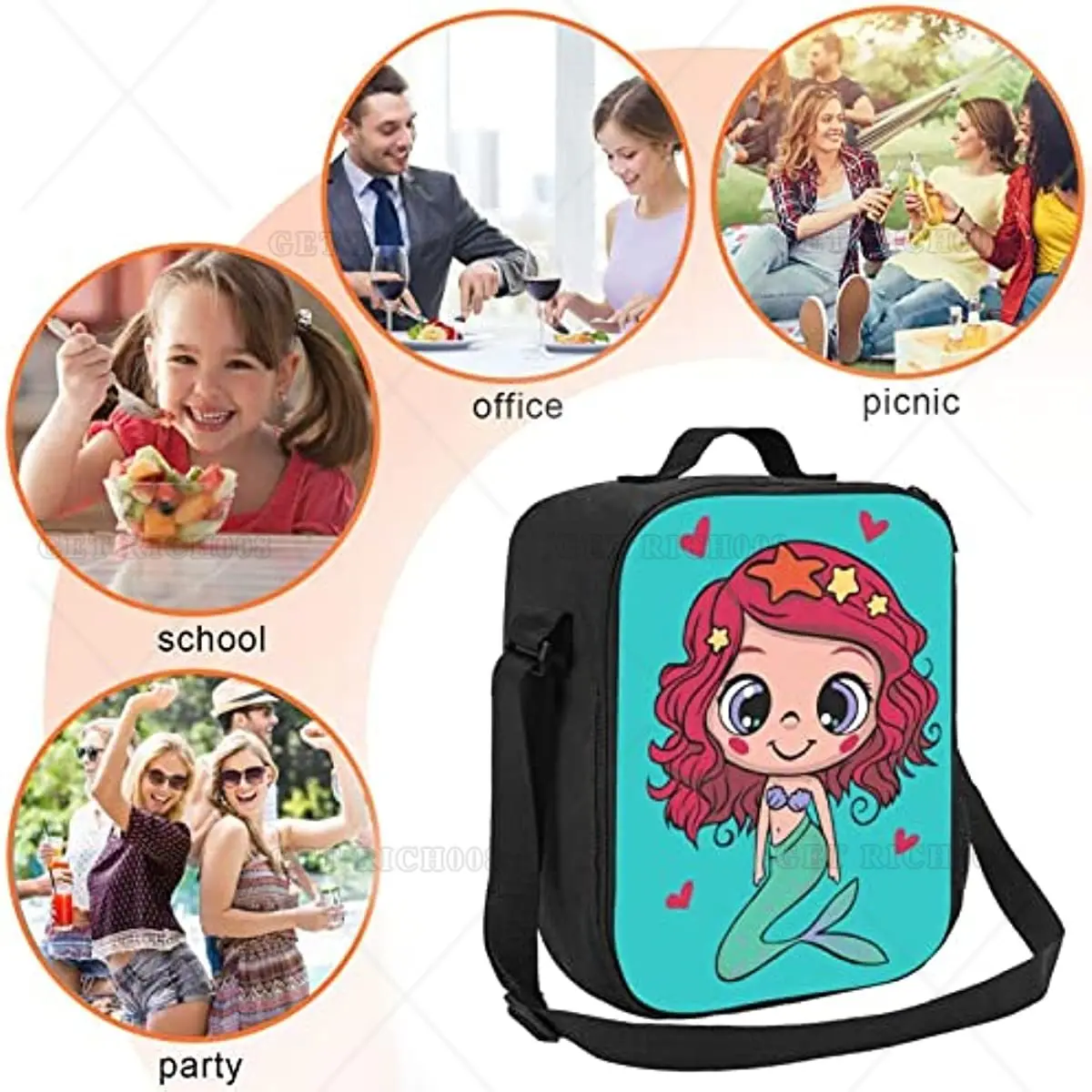 Lunch Box borsa termica per il pranzo per ragazze borsa per il pranzo ragazza sirena carina con tracolla scuola Bento Lunch Box per bambini adolescenti