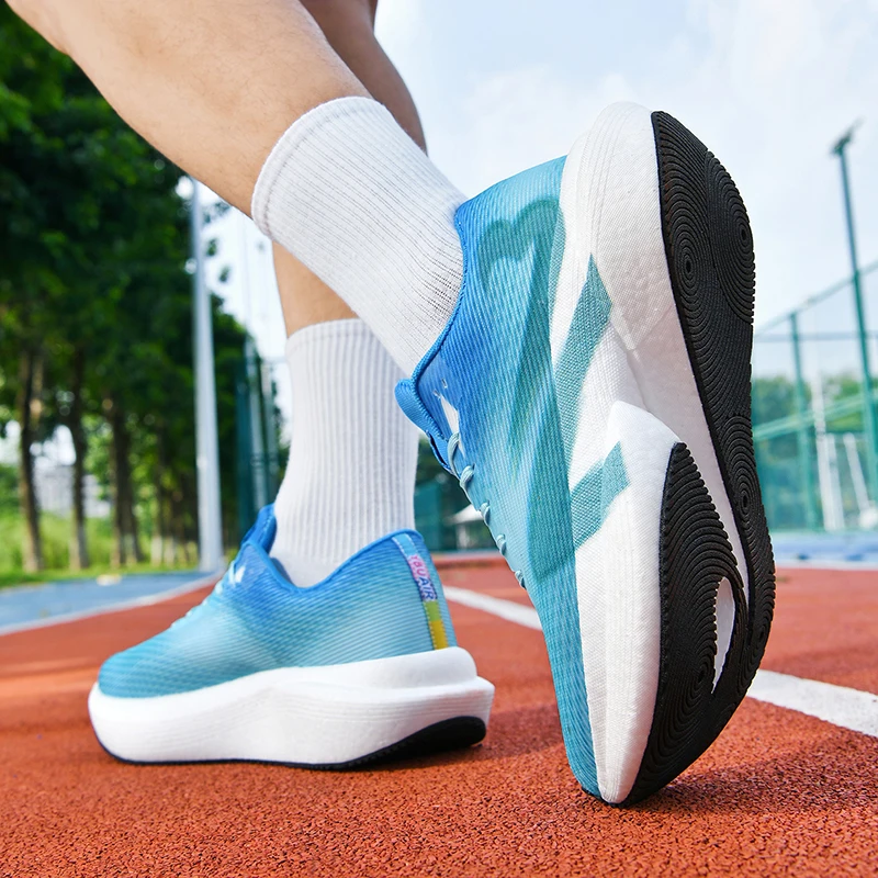 Herren-Freizeitsportschuhe, farbenfrohe Laufschuhe mit Leopardenmuster und Farbverlauf, dicke Sohle, hohe Dämpfung, atmungsaktive Laufschuhe mit feinem Mesh-Material, rutschfest und abriebfest, ideal für Langstreckenläufe, Fitness-Training, tägliche Anlässe und Reisen, trendige Unisex-Schuhe. – Detail 2